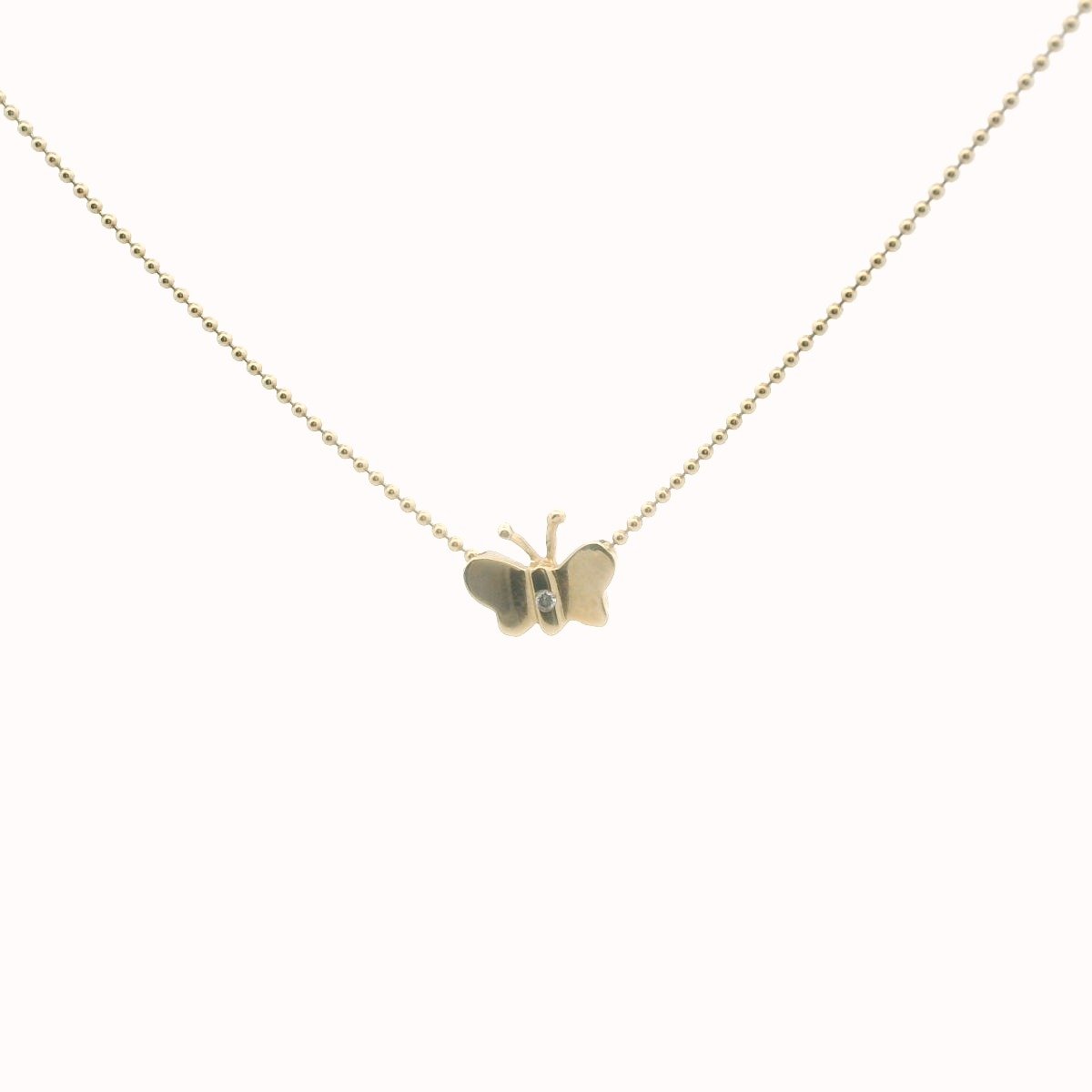 14K Yellow Gold Diamond Butterfly Necklace