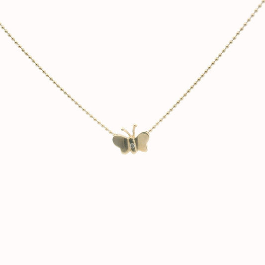 14K Yellow Gold Diamond Butterfly Necklace