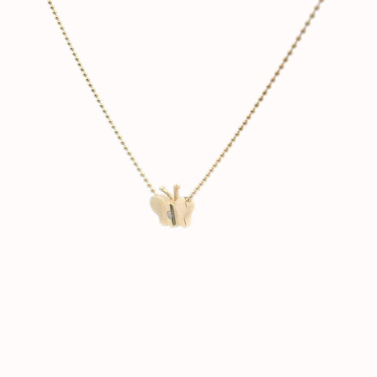 14K Yellow Gold Diamond Butterfly Necklace