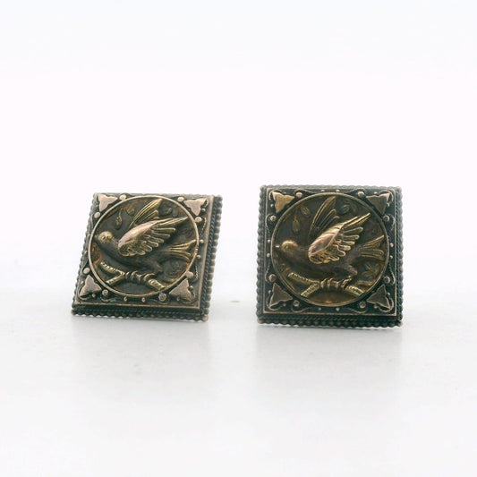 Antique 9K Two Tone Gold Aesthetic Movement Bird Cufflinks
