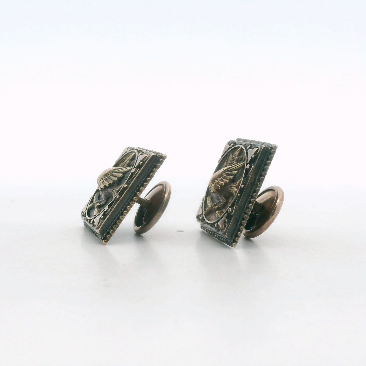 Antique 9K Two Tone Gold Aesthetic Movement Bird Cufflinks