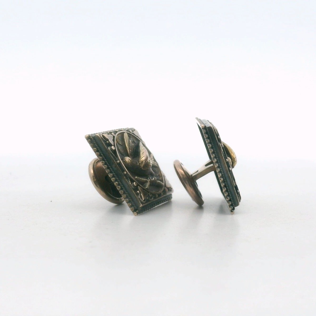 Antique 9K Two Tone Gold Aesthetic Movement Bird Cufflinks