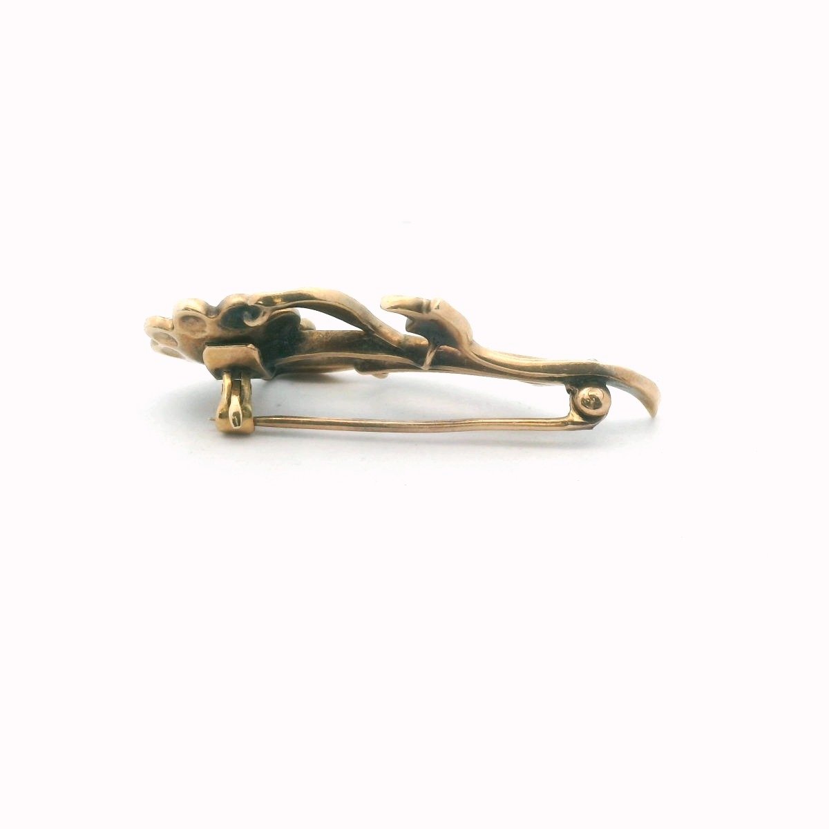 Antique 10K Yellow Gold Diamond & Seed Pearl Flower Brooch
