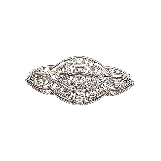 Art Deco Black Star & Frost Platinum Diamond Filigree Brooch