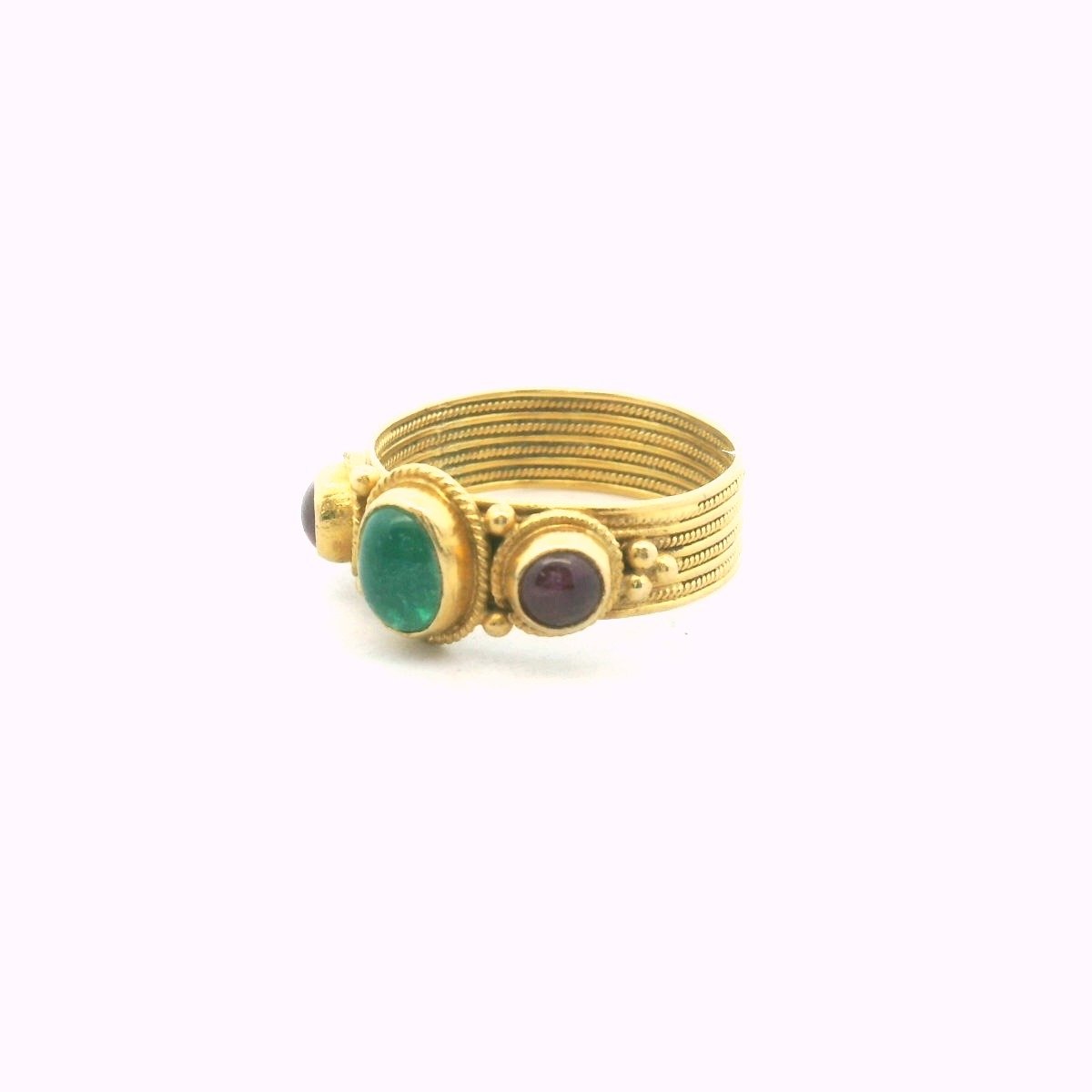 La Lounis 18K Yellow Gold Emerald & Ruby Byzantine Style Ring