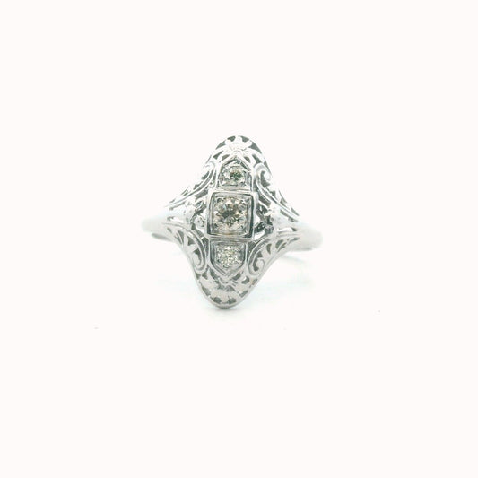 14K White Gold Diamond Filigree Ring