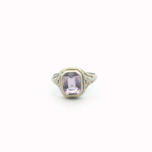 Antique 14K White Gold Amethyst Filigree Ring