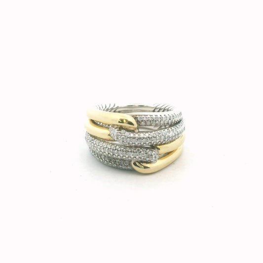 David Yurman 18K Yellow Gold & Sterling Silver Diamond Labyrinth Ring