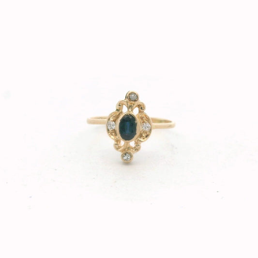 Vintage 14K Yellow Gold Diamond & Sapphire Ring