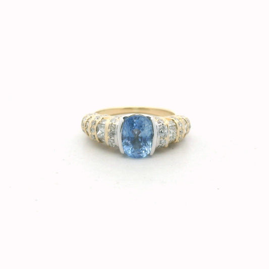 18K Two Tone Gold Diamond & Sapphire Statement Ring