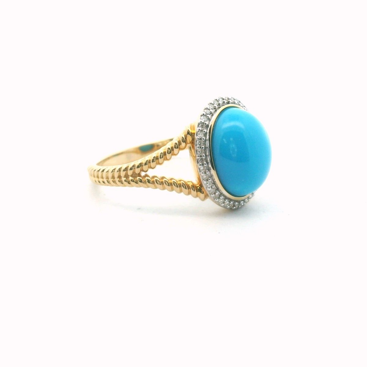 Michelle Albala 14K Two Tone Gold Diamond & Sleeping Beauty Turquoise Ring