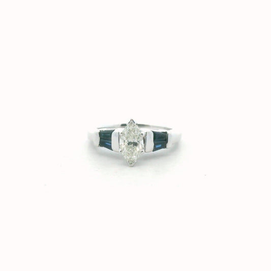 14K White Gold Diamond & Sapphire Engagement Ring