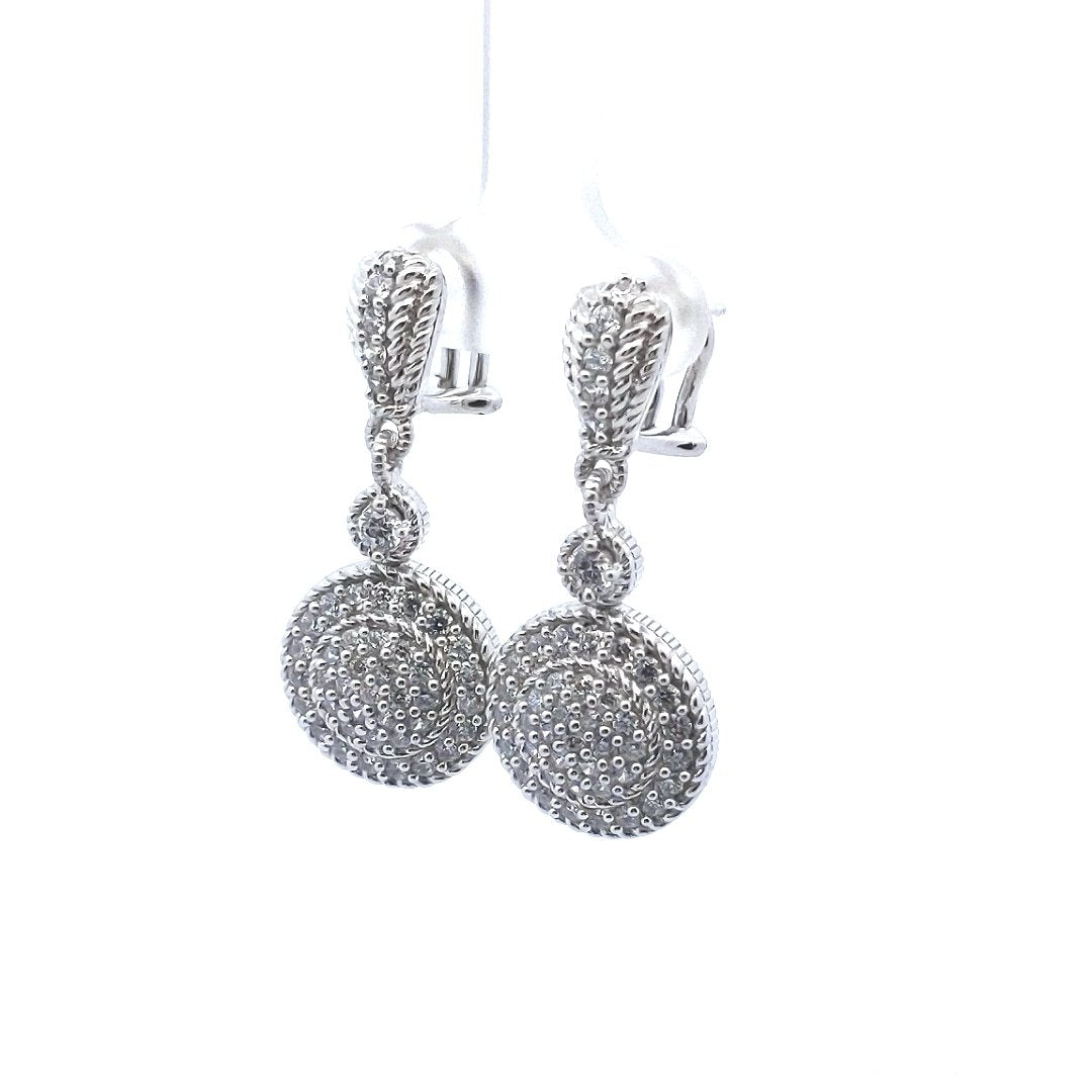 Designer $150 Judith Ripka Sterling CZ Circle Drop Earrings
