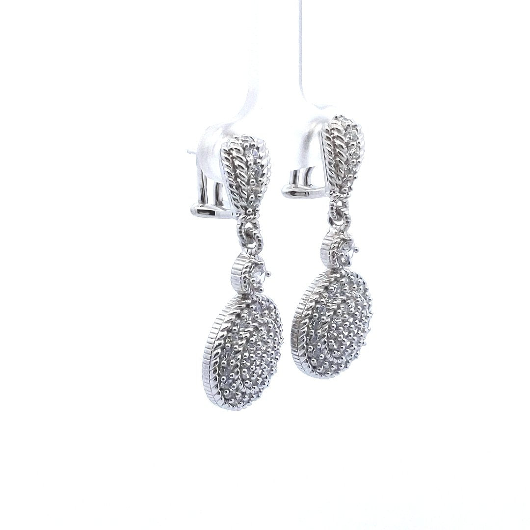 Designer $150 Judith Ripka Sterling CZ Circle Drop Earrings
