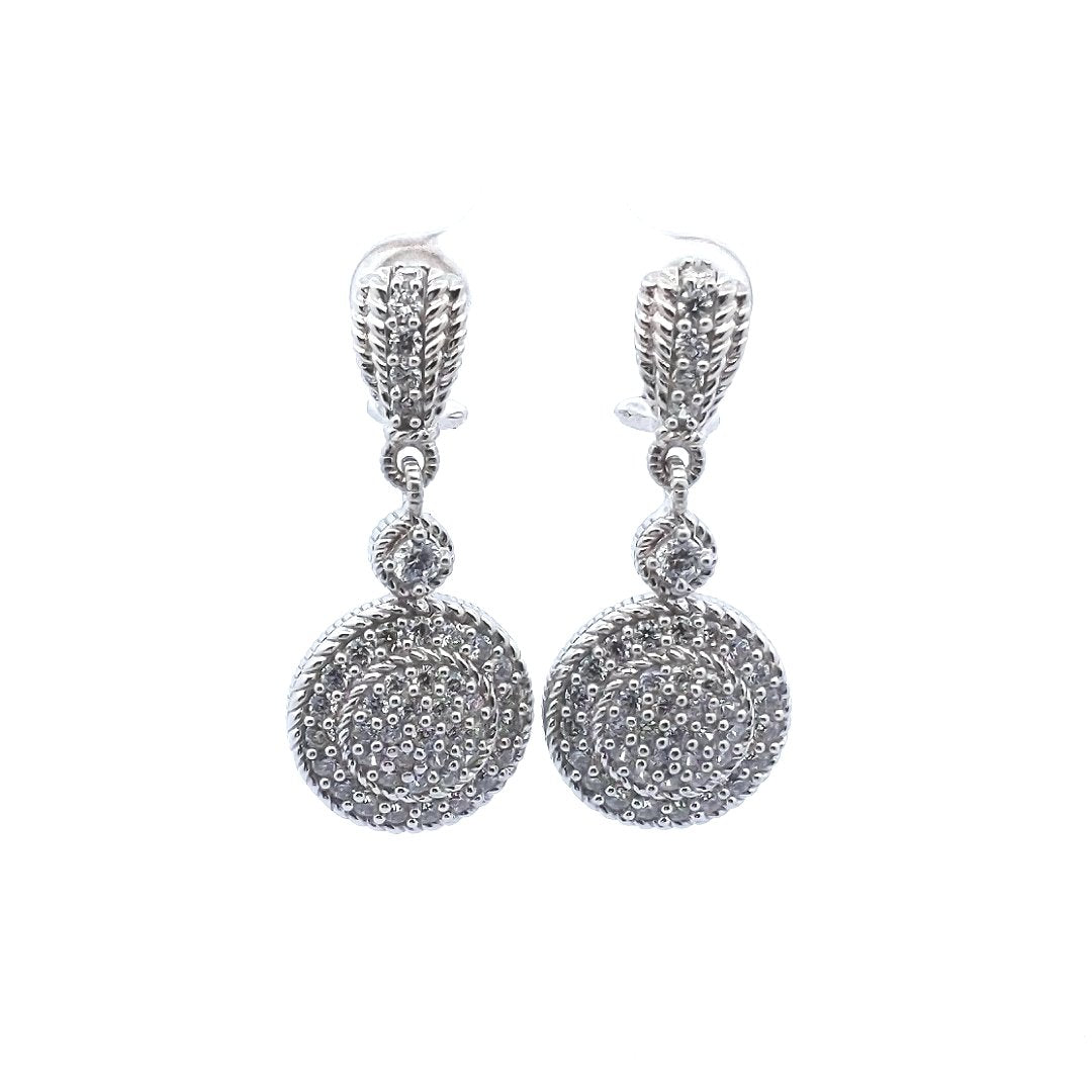 Designer $150 Judith Ripka Sterling CZ Circle Drop Earrings