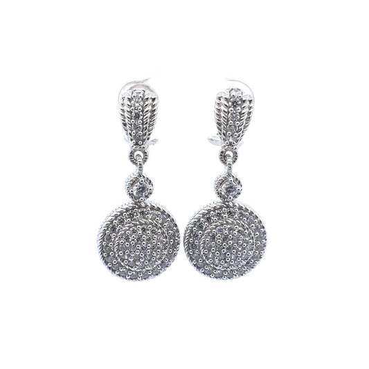 Designer $150 Judith Ripka Sterling CZ Circle Drop Earrings