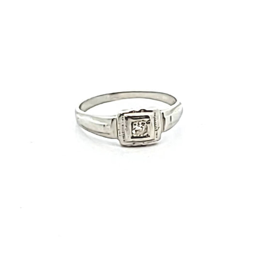 Antique 14K White Gold Art Deco Natural Diamond Baby Ring