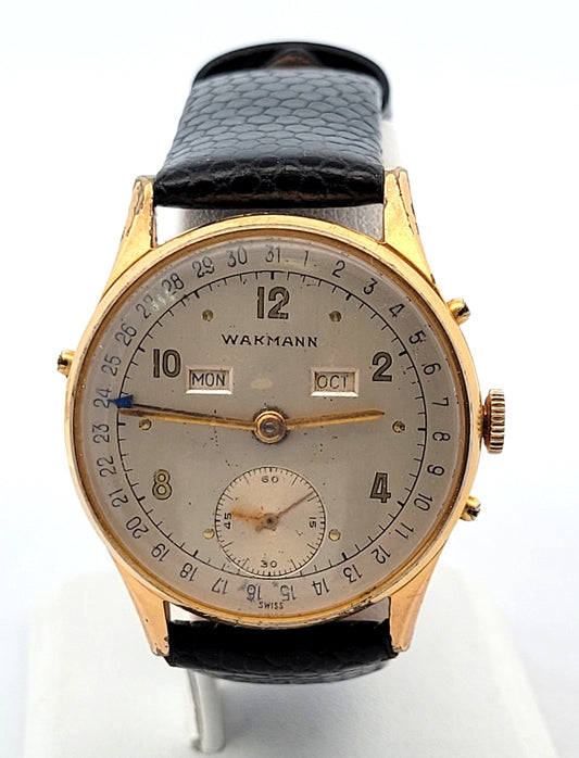 Wakmann Triple Calendar Gold Plated Stainless Steel Manual Wind Watch