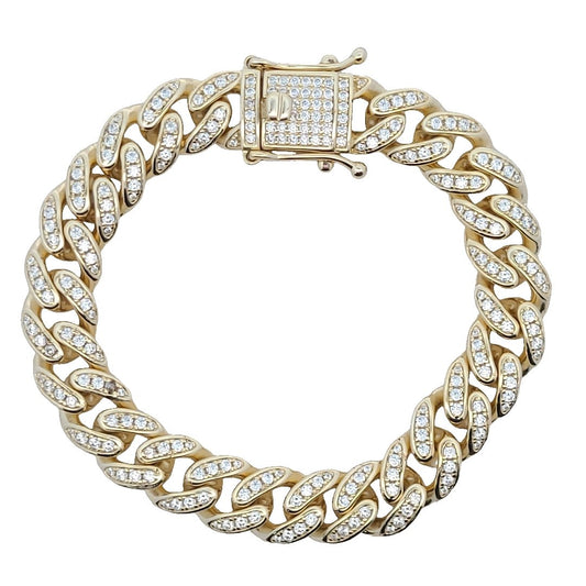Sterling Silver Gold Plated CZ Cuban Link Bracelet