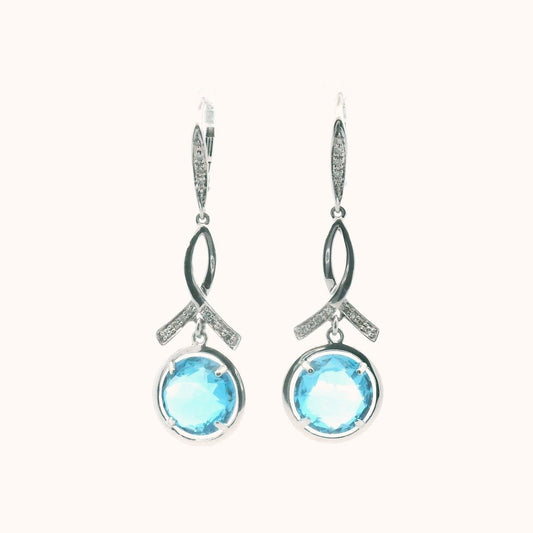 14K White Gold Diamond & Blue Topaz Earrings