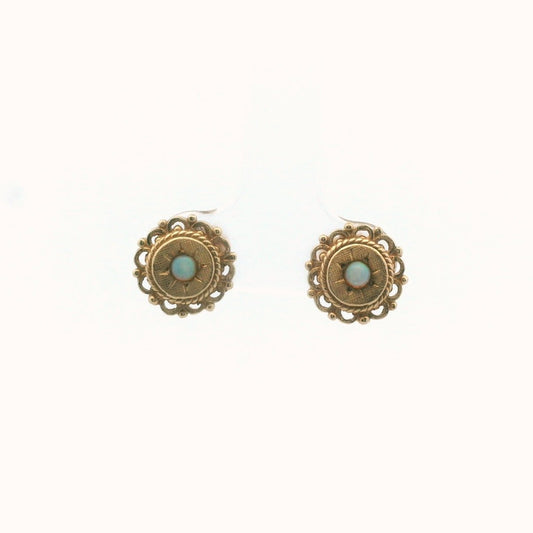 Vintage 14K Yellow Gold Opal Textured Earrings