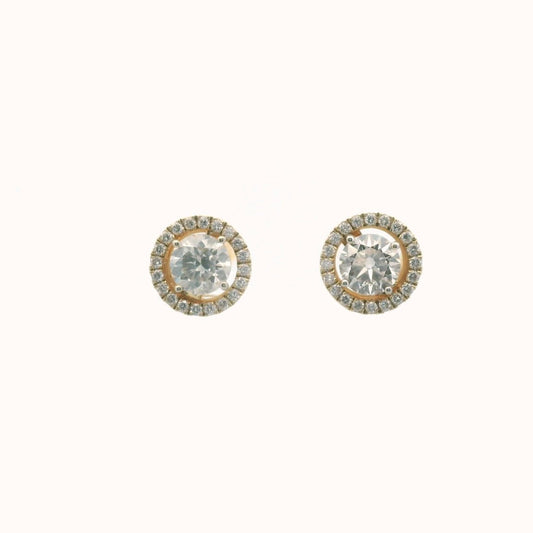 14K Yellow Gold Diamond Halo Stud Earrings
