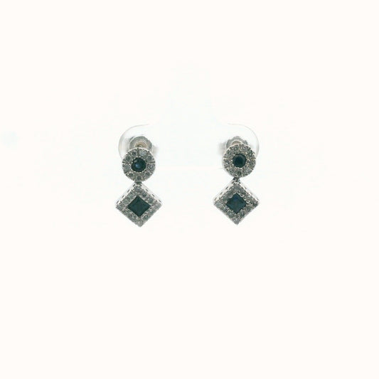 14K White Gold Diamond & Sapphire Dangle Earrings