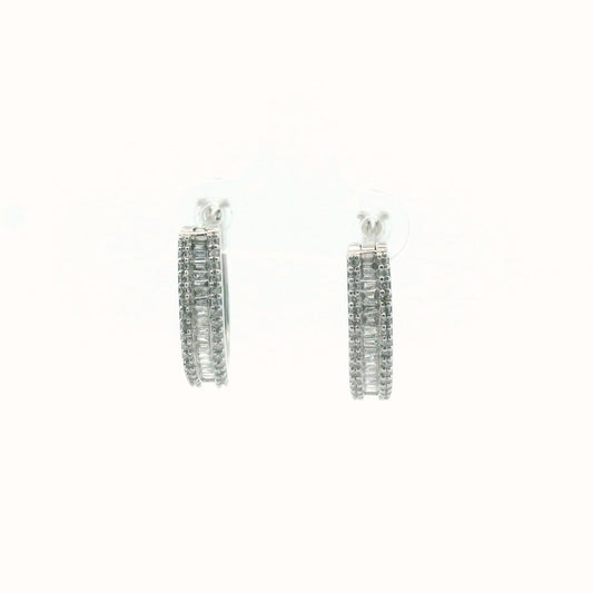 14K White Gold Diamond Hoop Earrings