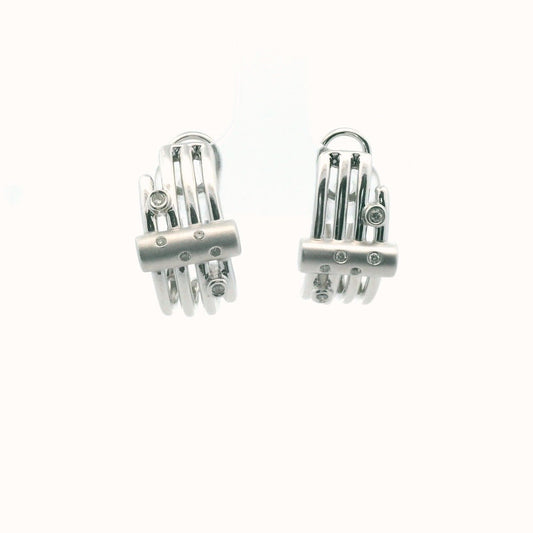 Modern 14K White Gold Diamond Earrings