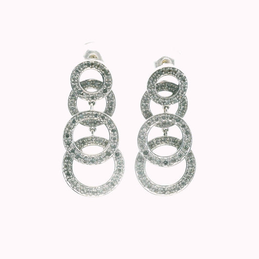 10K White Gold Diamond Circle Dangle Earrings