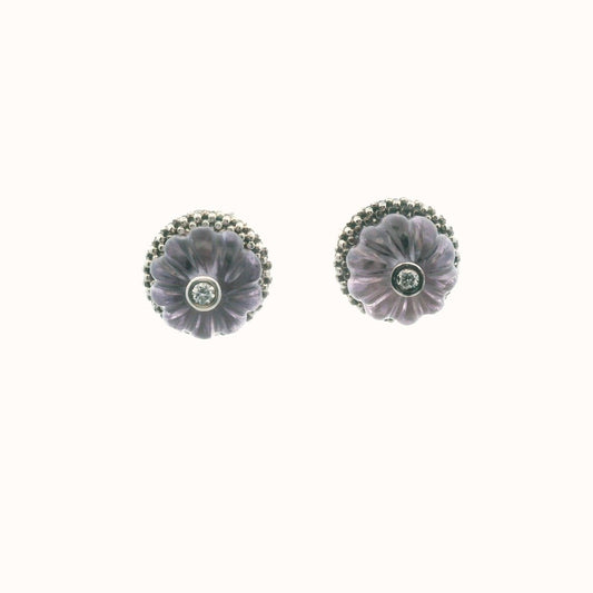 Lagos 14K Gold & Sterling Silver Diamond & Amethyst Caviar Earrings