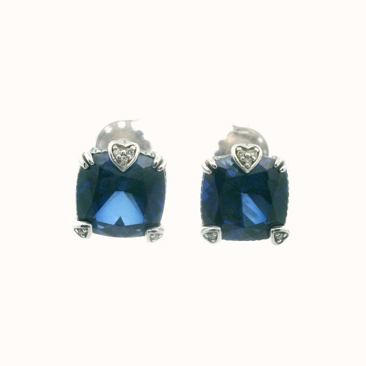 Judith Ripka Sterling Silver & 18K Diamond & Blue Crystal Earrings