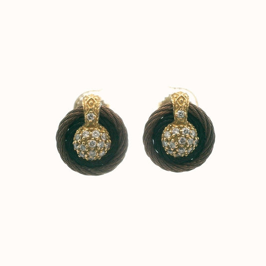 Alor 18k Gold & Steel Cable Diamond Circle Earrings