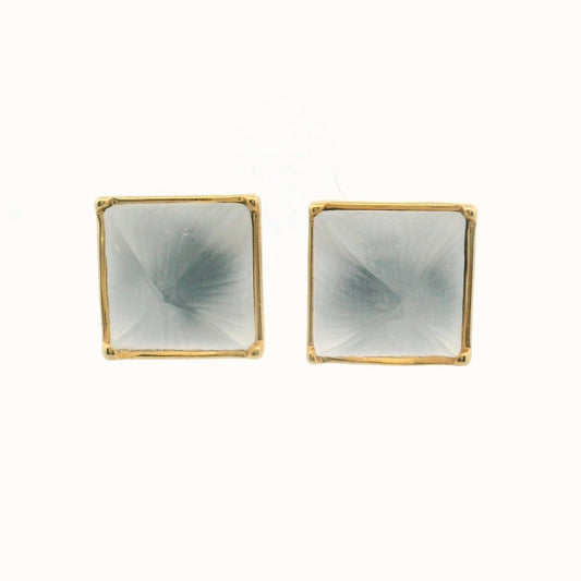 Alexis Bittar Gold Plated Base Metal Carved Lucite Pyramid Earrings