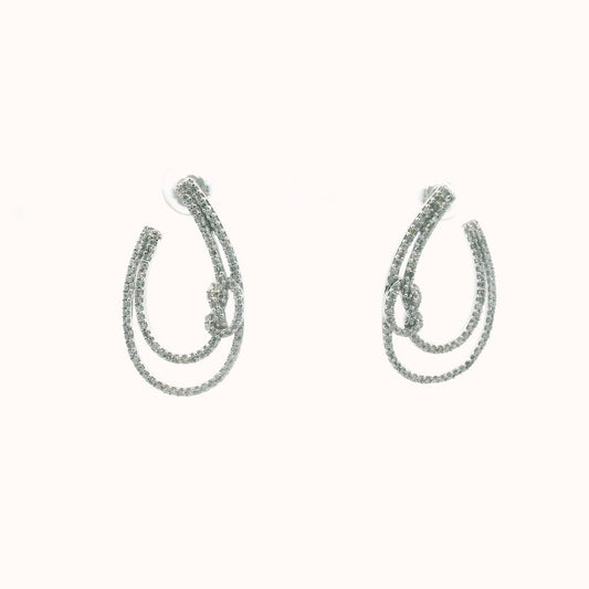 14K White Gold Diamond Swag Knot Design Earrings