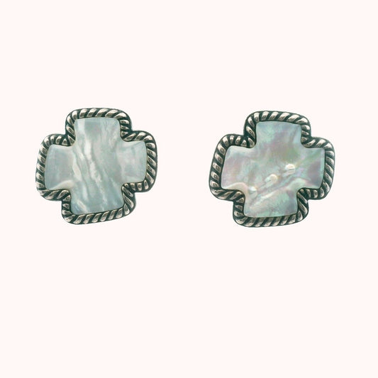 Carolyn Pollack Sterling Silver Mother of Pearl Cross Earrings