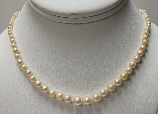 18K Yellow Gold Diamond Clasp GIA Pearl Necklace