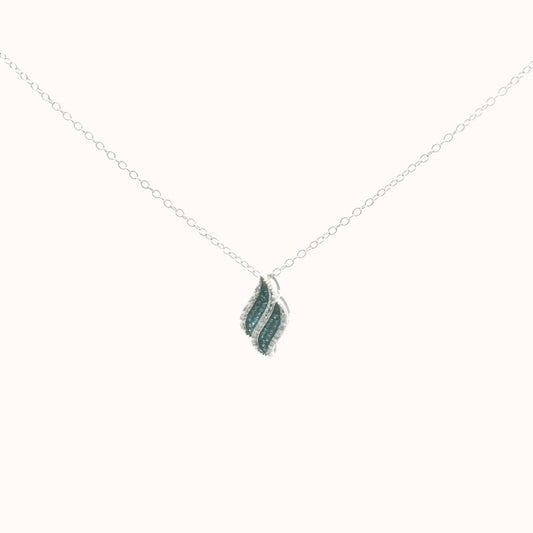 Sterling Silver White & Enhanced Blue Diamond Wave Pendant Necklace