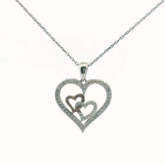 Sterling Silver Two Tone Heart Diamond Necklace