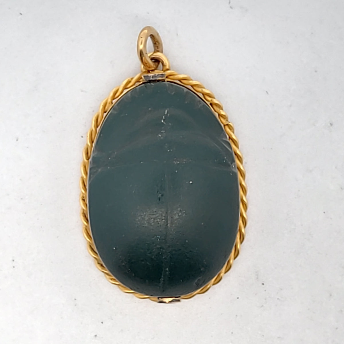 Antique 18K Yellow Gold Green Jasper Scarab Pendant