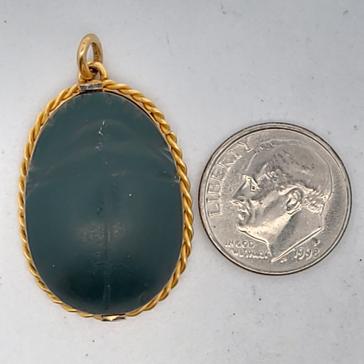 Antique 18K Yellow Gold Green Jasper Scarab Pendant