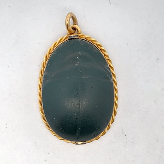 Antique 18K Yellow Gold Green Jasper Scarab Pendant