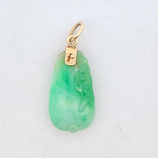 14K Yellow Gold Carved Jadeite Pendant