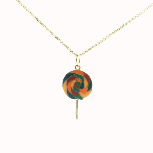 14K Yellow Gold Multi-Color Enamel Lollipop Necklace