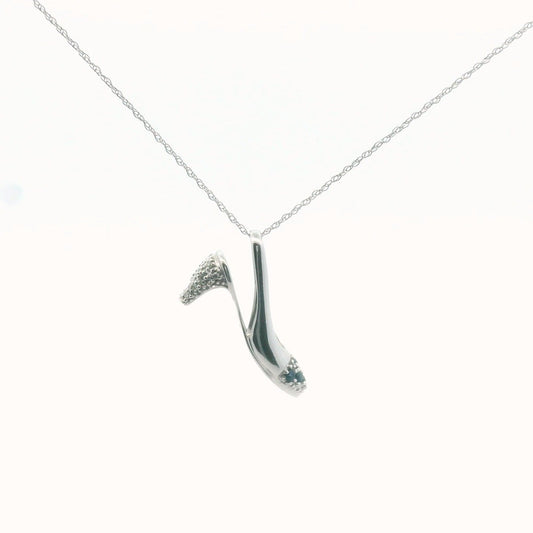 10K White Gold Diamond & Sapphire High Heel Pendant Necklace