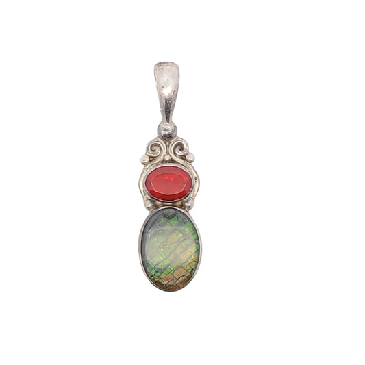 Sajen Sterling Silver Ammolite Doublet & Fire Opal Pendant