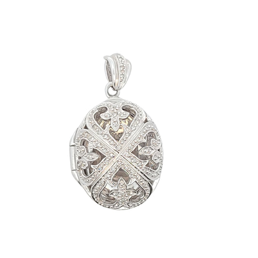 Sterling Silver Diamond Locket Pendant
