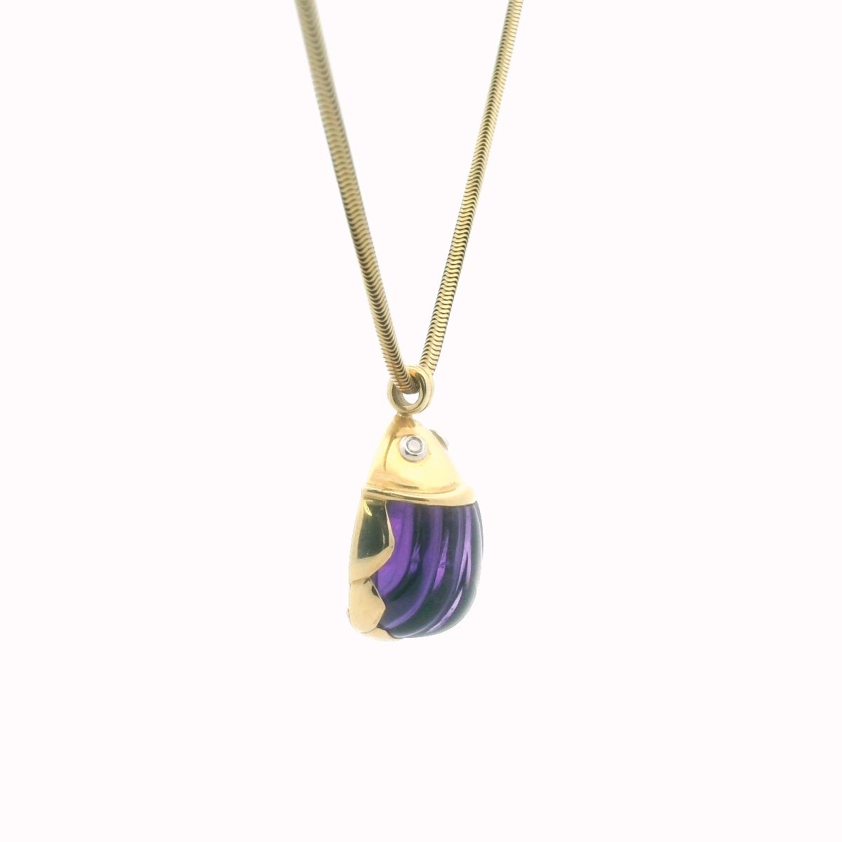 Tiffany & Co. 1993 18K Yellow Gold Diamond Amethyst Scarab Necklace
