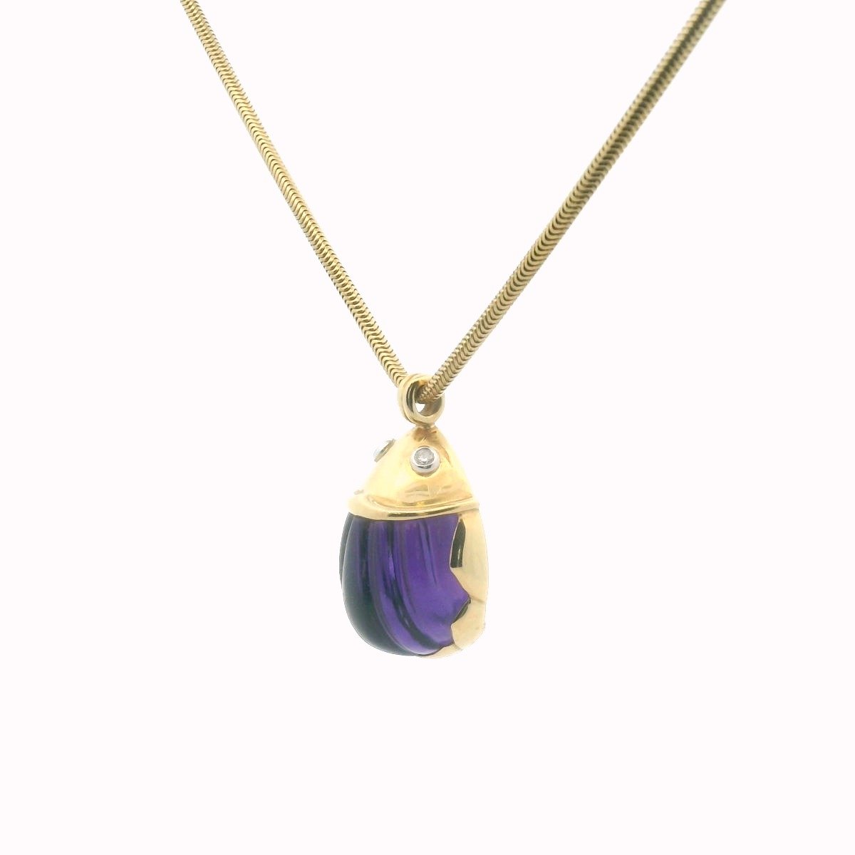 Tiffany & Co. 1993 18K Yellow Gold Diamond Amethyst Scarab Necklace