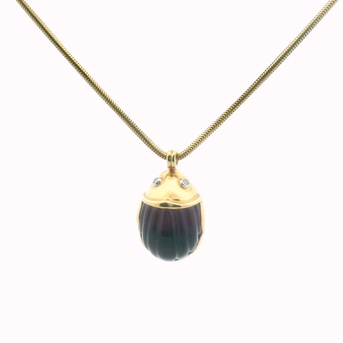 Tiffany & Co. 1993 18K Yellow Gold Diamond Amethyst Scarab Necklace